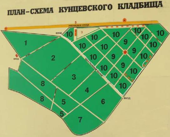 План троекуровского кладбища с указанием могил знаменитостей